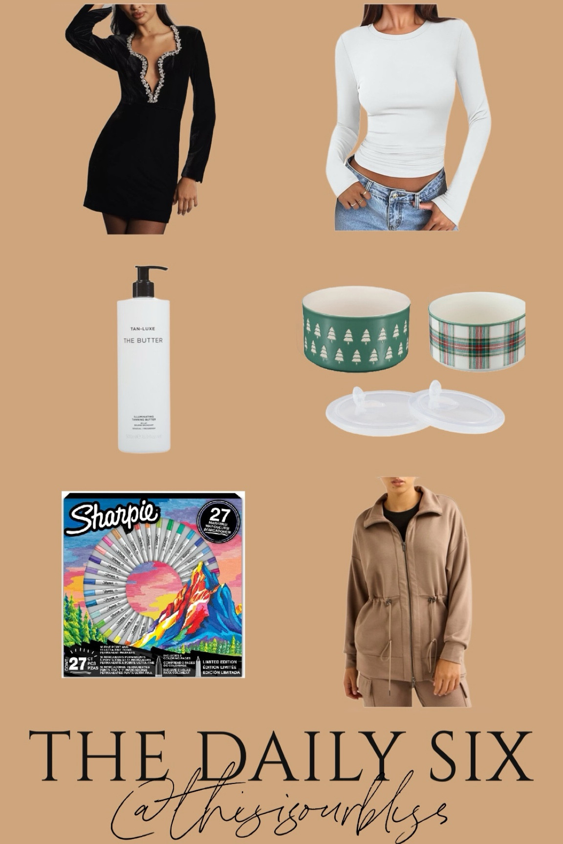 The daily six! Today’s daily finds! 🖤

Embellished holiday dress

- the best fitted white top that feels like a bodysuit, but there are no buttons to mess with! 

- My favorite gradual tanning lotion with a subtle shimmer! ✨

- cute holiday bowl set with lids ❤️🌲

- sharpie markers set on sale for $10! I gifted this to one of my boys a couple years ago and it was a hit!! 

- Darling zip up to throw on with leggings and sneakers! 🤎



#LTKSaleAlert #LTKFindsUnder50 #LTKHoliday