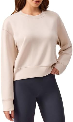 PINSPARK Soft Crewneck Cropped Sweatshirt for Women Long Sleeve Relaxed Lightweight Basic Crop To... | Amazon (US)