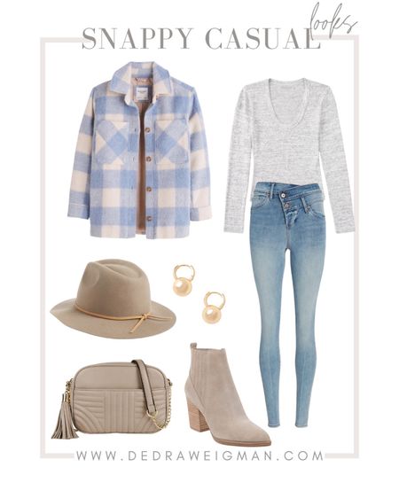 Fall outfit ✨ This snappy causal fall outfit is perfect for a day out in the pumpkin patch 🎃 The shacket is such a pretty color blue! 

Shacket // skinny jeans // Boots // booties // cross-bag // bodysuit // Abercrombie // crossover waistband jeans 

#falloutfit #casualfalloutfit #snappycasual #booties #abercrombieoutfits #crossoverwaistbandjeans

#LTKunder100 #LTKstyletip #LTKSeasonal