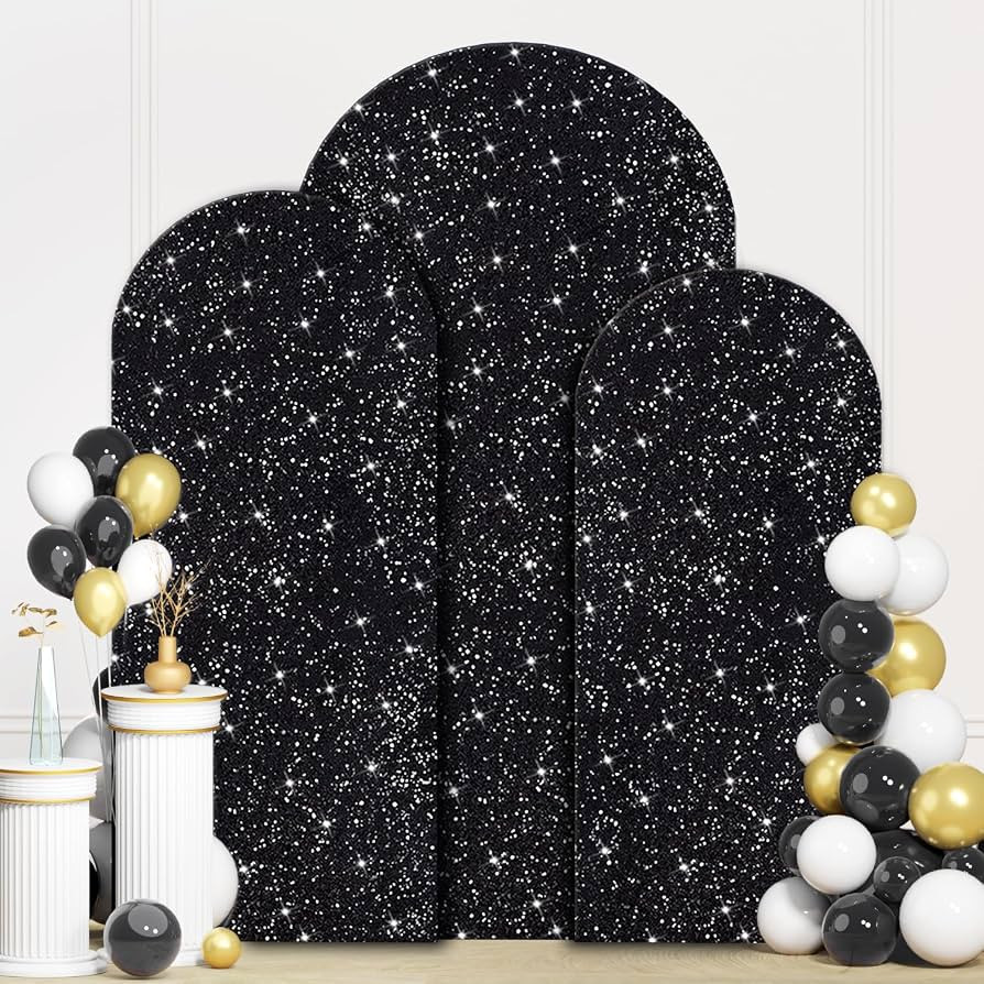 Black Sequin Arch Covers Stretchy Backdrop Set of 3 Wedding Arch Cover 6&6.6&7.2ft Arched Backdro... | Amazon (US)