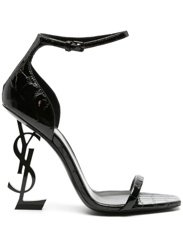 Saint Laurent Opyum 110mm crocodile-embossed Sandals | Black | FARFETCH UK | Farfetch Global