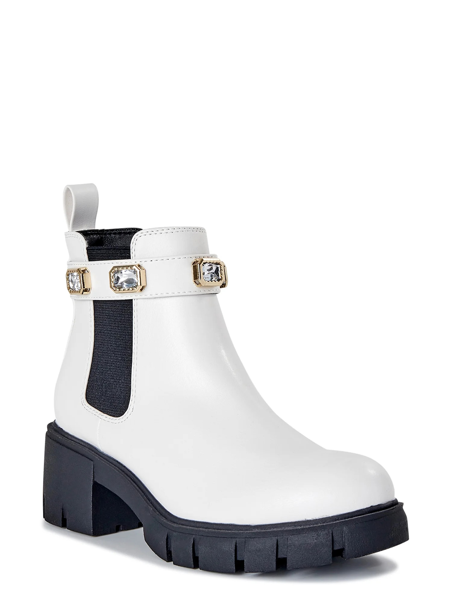 Madden NYC Women's Rhinestone Chain Lug Sole Chelsea Booties | Walmart (US)