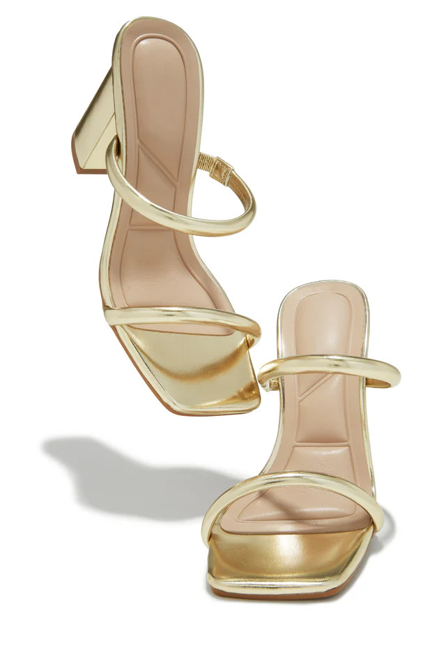 Miss Lola | Jenna Gold Block Heel Mules | MISS LOLA