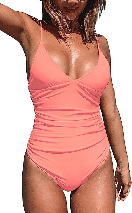 CUPSHE Women's One Piece Swimsuit Tummy Control V Neck Two Piece Bathing Suit | Amazon (US)