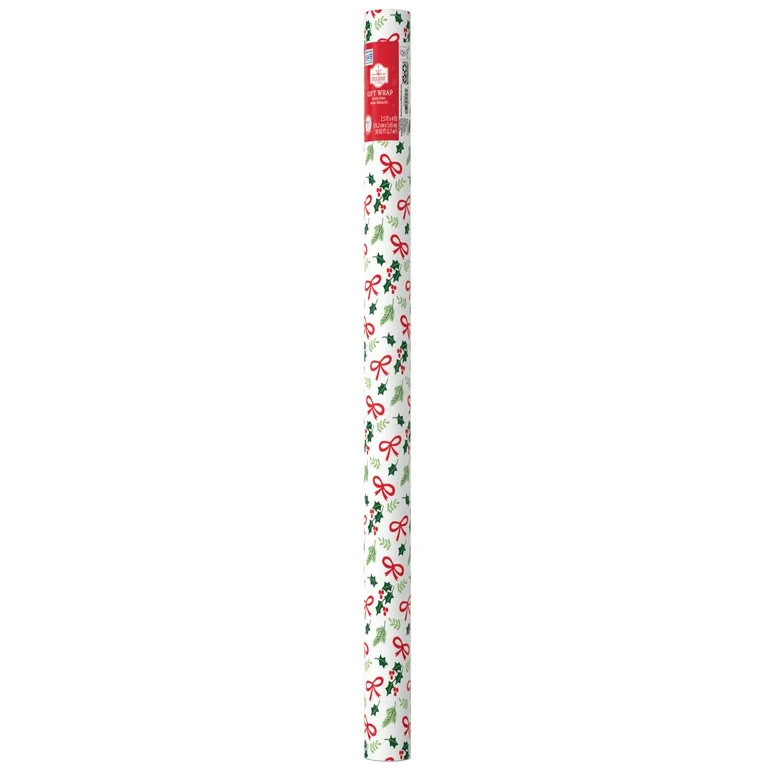 Multicolor Holly and Bows Christmas Wrapping Paper, 30 sq ft, by Holiday Time | Walmart (US)