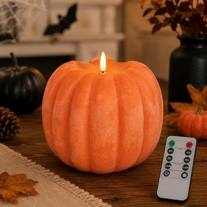 Fall Decorations for Home - Flameless Pumpkin Candles with Remote Timer, Realistic Orange LED Wax... | Amazon (US)