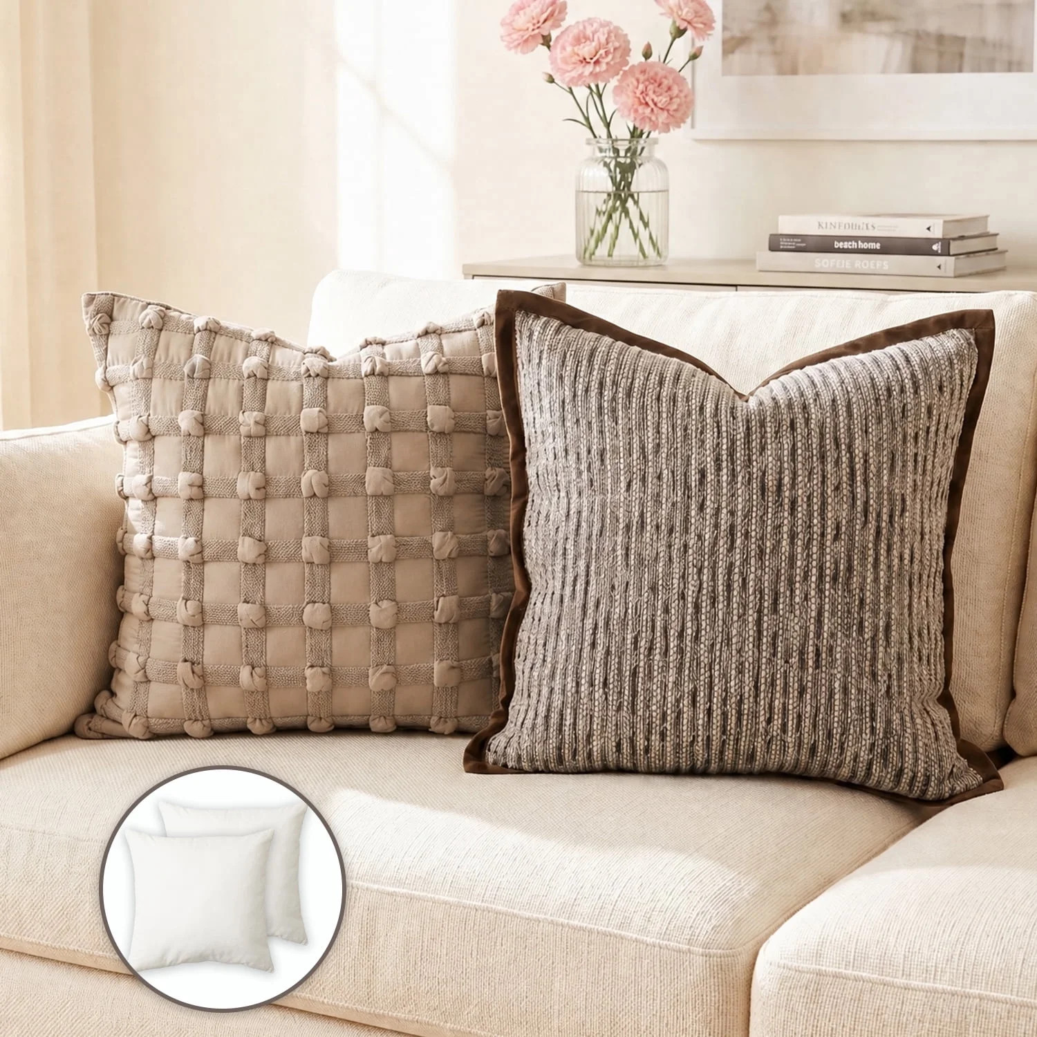 Pentantan Decorative Throw Pillow, 18"x18" Soft Couch Pillows with 2-Pack Inserts, Vintage Neutral Chenille Cushion for Sofa Living Room Bedroom, Brown - Walmart.com | Walmart (US)