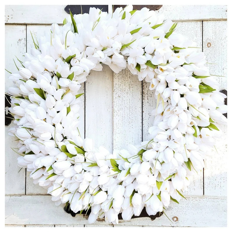 Tulip Wreath-Bright White Tulip Wreath-Everyday Wreath-White Front Door Wreath-White Tulip Wreath... | Etsy (US)
