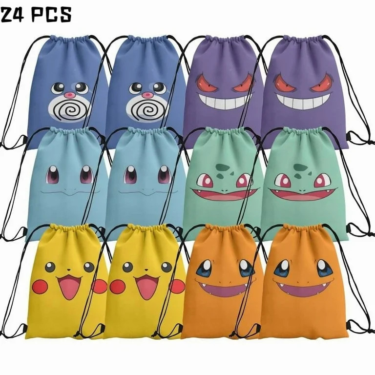 ZauQeuly 24 packs Cartoon Pokemon Candy Drawstring Bag Drawstring Goodie Favor Bags for Boys and ... | Walmart (US)