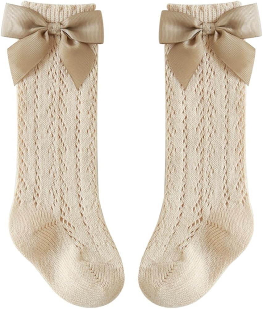 Girls' Mesh Bow Long Socks Thin Breathable Solid Color Cotton Hollow Out Anti 𝗦kid Knitting St... | Amazon (US)