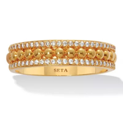 Seta Jewelry Triple Row Yellow Gold-Plated Round Crystal Band Ring | Belk