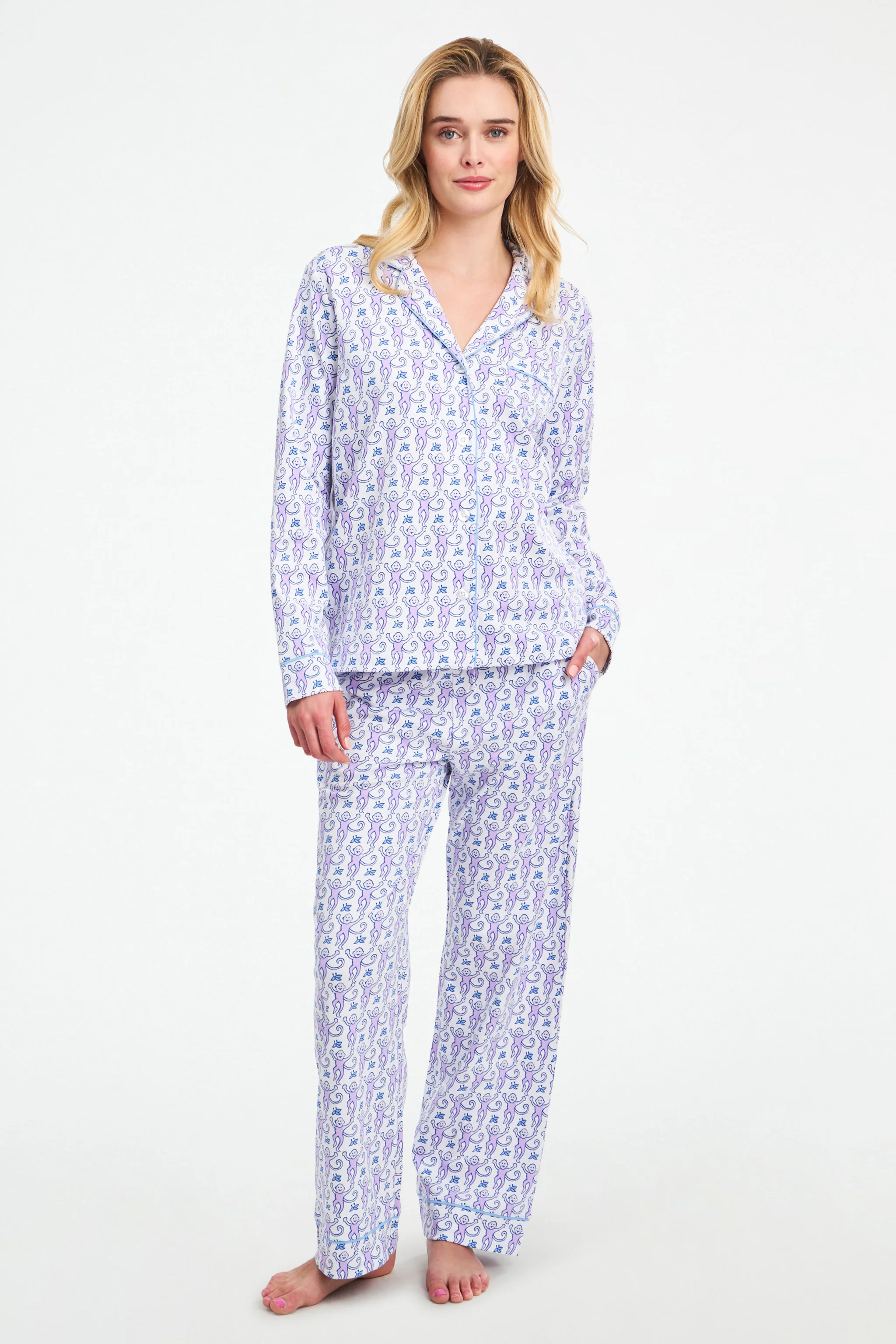 Monkey Long Sleeve Polo Pajamas | Roller Rabbit