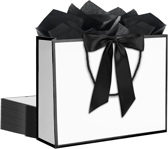 12 pcs White Gift Bags with Handles 12.5x4.5x10 Inches Large Paper Bags with Bow Ribbon and Tissu... | Amazon (US)