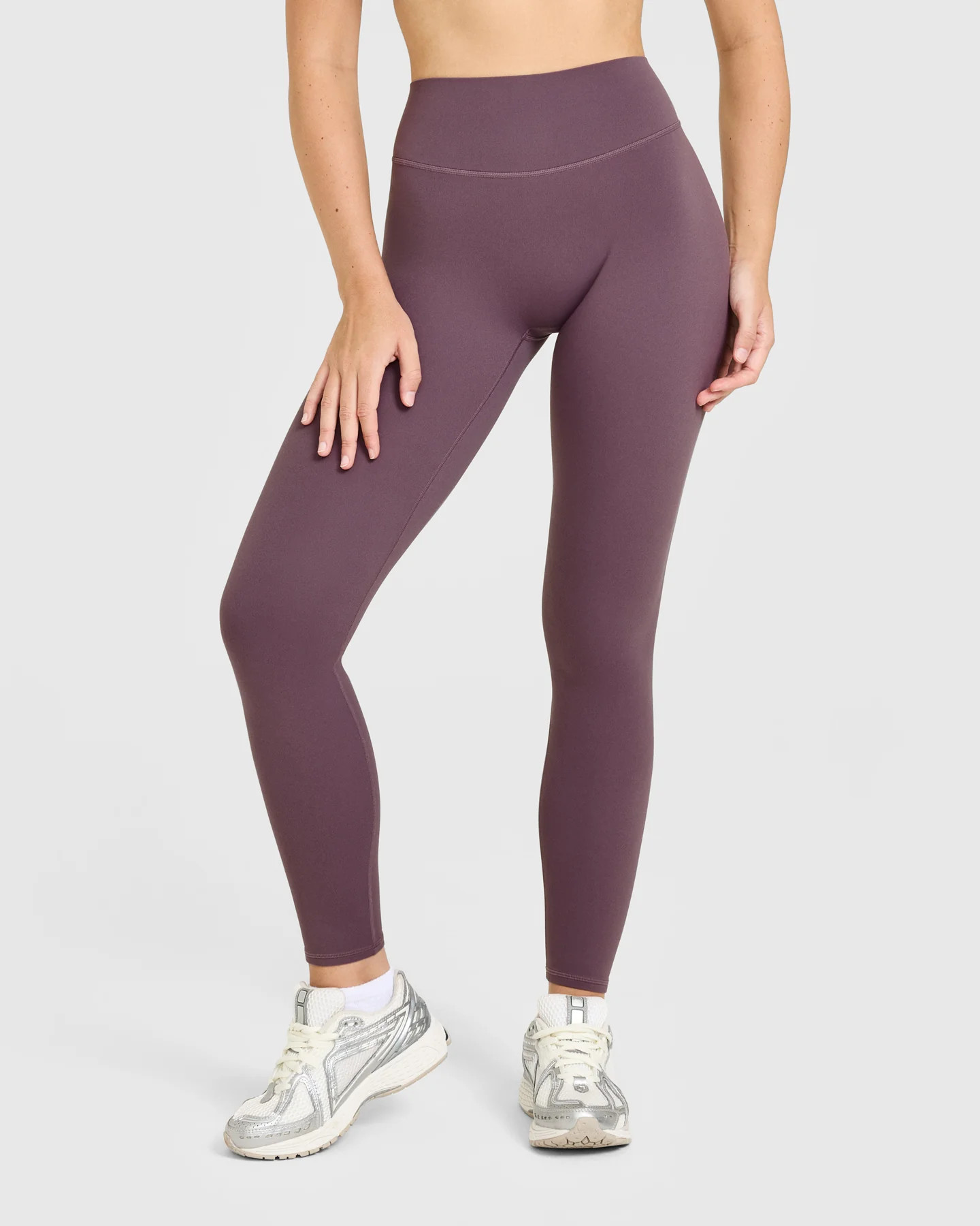 SoftMotion™ High Waisted Leggings with White Logo 
 Vintage Purple | Oner Active (UK / US)