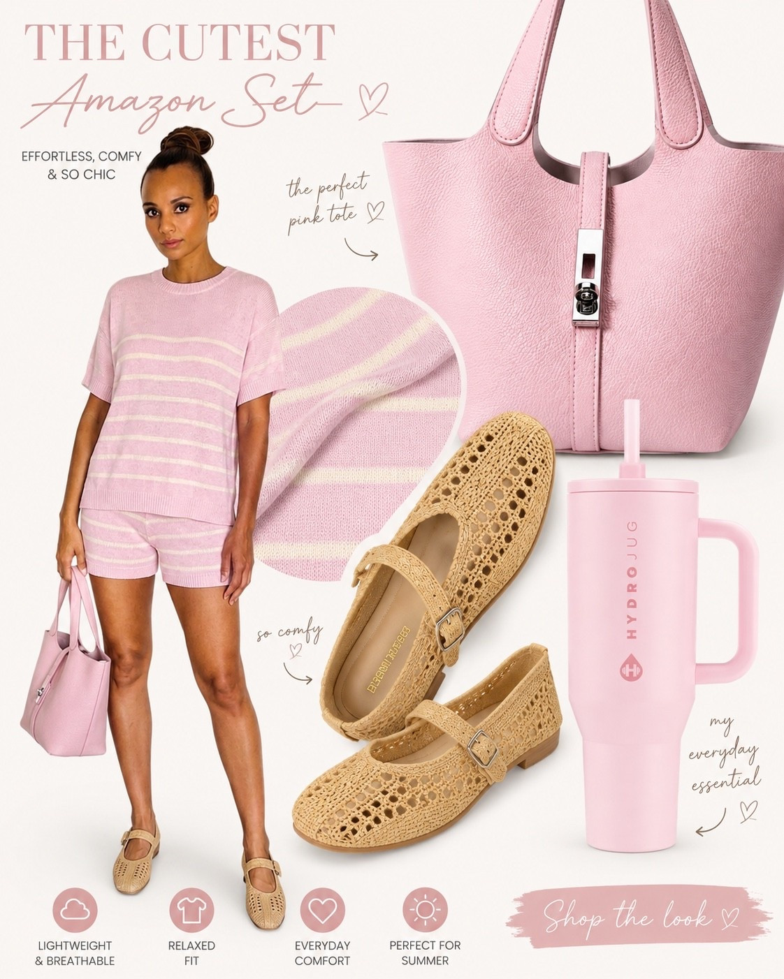 The cutest Amazon set 💕 Comfy, lightweight & perfect for an easy everyday look. Loving the soft pink stripes with these woven flats! 🌸✨

#AmazonFashion #AmazonFinds #SummerStyle #CasualChic #MatchingSet #FashionFinds