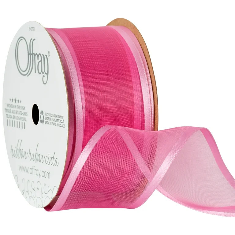 Offray Ribbon, Pink 1 1/2 inch Wired Sheer Ribbon for Floral, Crafts, and Decor, 9 feet, 1 Each -... | Walmart (US)