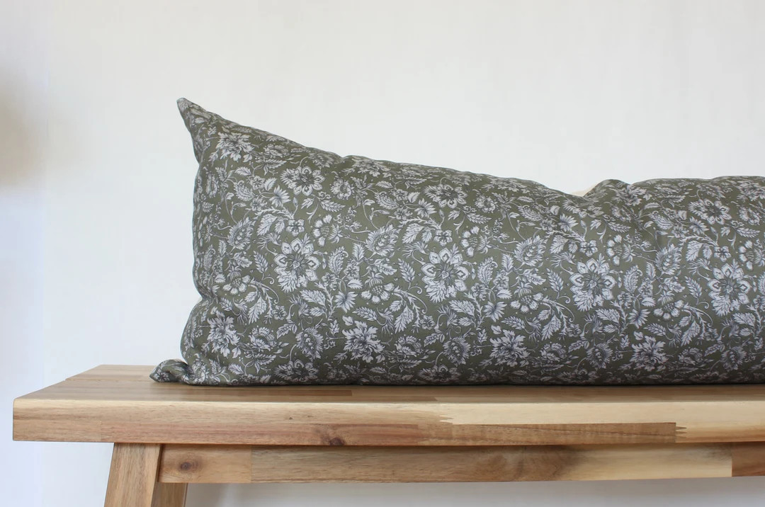 Green Long Lumbar Pillow Cover, Floral Lumbar Throw Pillow 14x36, Extra Long Lumbar Pillow 12x48,... | Etsy (US)