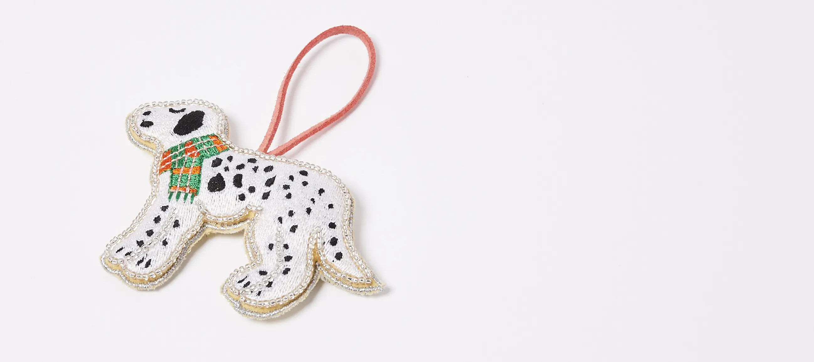 Dalmatian White Beaded Fabric Christmas Tree Decoration | Oliver Bonas | Oliver Bonas (Global)