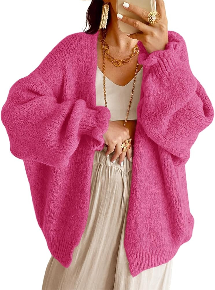 Saodimallsu Womens Oversized Open Front Cardigan Fall Ruffle Lantern Long Sleeve Chunky Knit Loos... | Amazon (US)