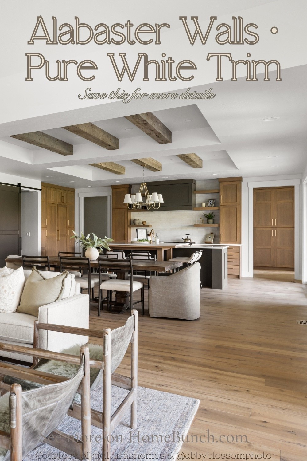 Tray ceilings with reclaimed box beams bring character to this open kitchen and dining space. The layout feels airy, functional, and made for real life.



Shop similar kitchen + dining decor.

Builder: @alturashomes
Photography: @abbyblossomphoto

 Tour: https://www.homebunch.com/idaho-new-construction-house-tour-with-neutral-interiors-and-exterior-interior-paint-colors/


#LTKHome #OpenConcept #KitchenDesign #DiningRoom #HomeBunch #KitchenDesign
#KitchenInspo
#CustomKitchen
#KitchenDetails
#ModernKitchen