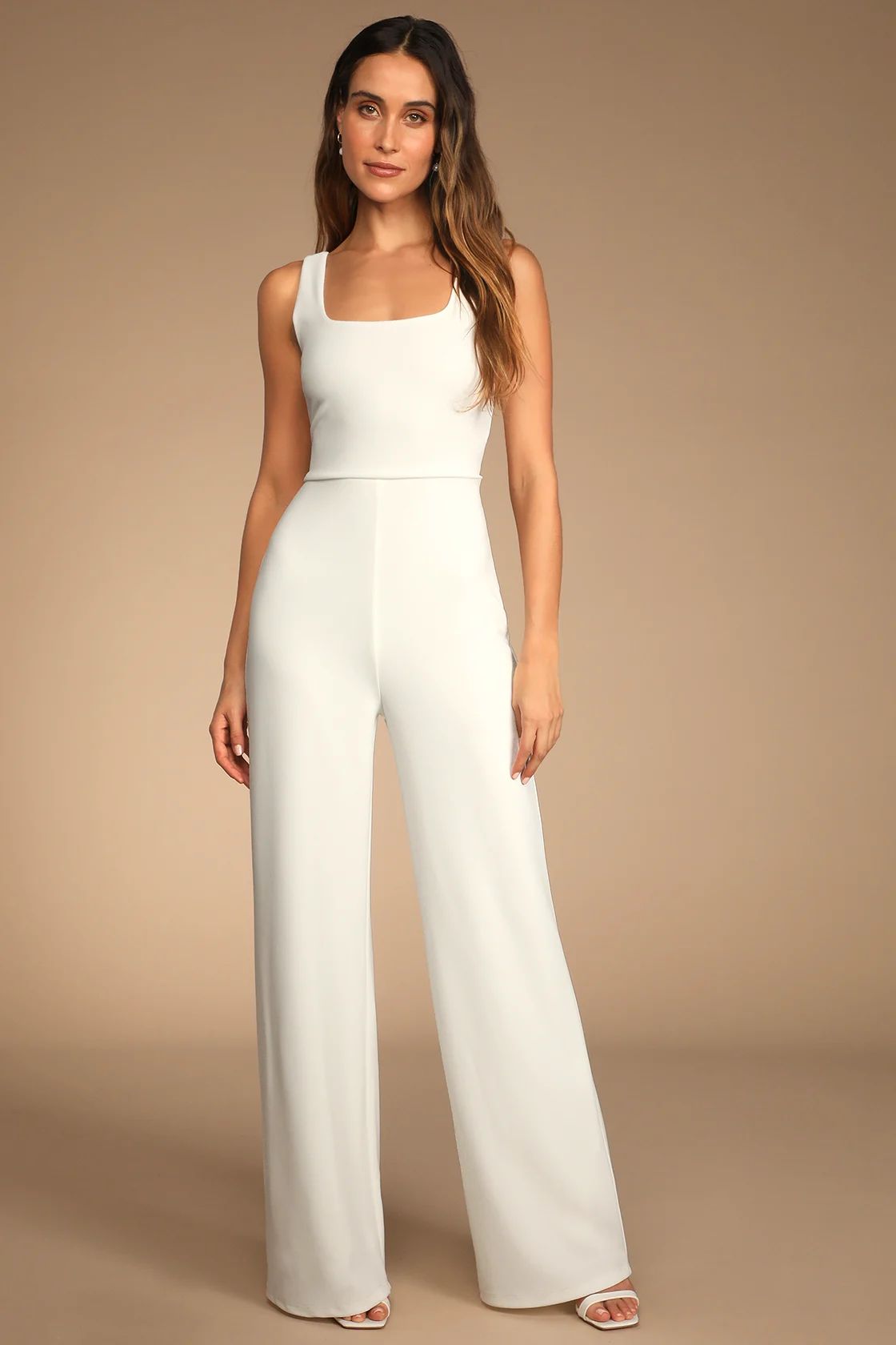 Positive Twist White Sleeveless Twist-Back Wide-Leg Jumpsuit | Lulus (US)