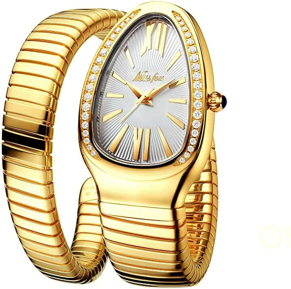 Snake Shape Bracelet Watch for Women Gold Silver Rhinestone Ladies Quartz Wristwatch | Amazon (US)