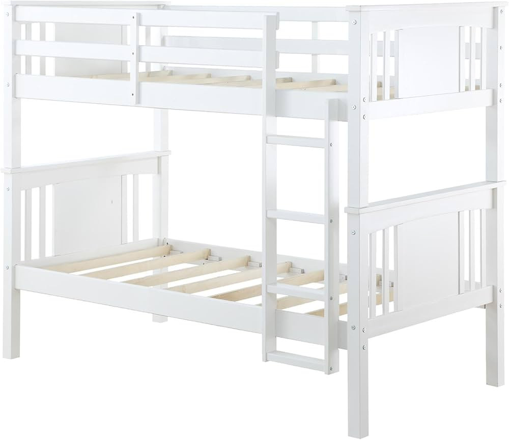 Dorel Living Dylan Kids Bunk Beds, with Guard Rail and Ladder, Wood, Twin Over Twin, White | Amazon (US)