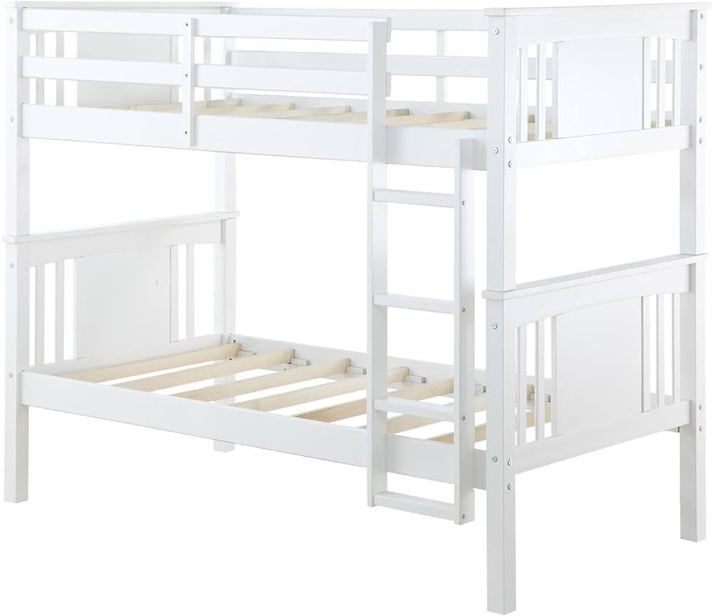 Dorel Living Dylan Kids Bunk Beds, with Guard Rail and Ladder, Wood, Twin Over Twin, White | Amazon (US)
