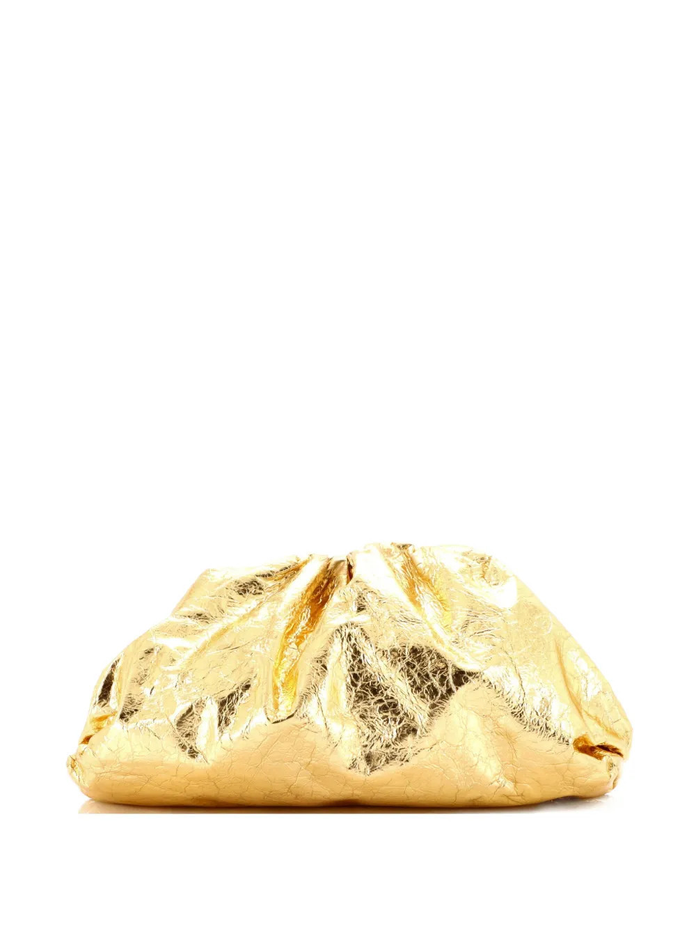 Bottega Veneta Pre-Owned The Pouch Crinkled Metallic Leather clutch bag - Gold | Farfetch Global