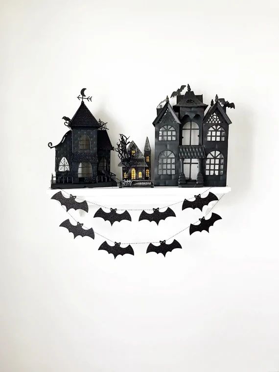 Bat Garland / Bat Banner / Black Glitter Bats / Halloween Banner / Halloween Decor / Halloween Ga... | Etsy (US)