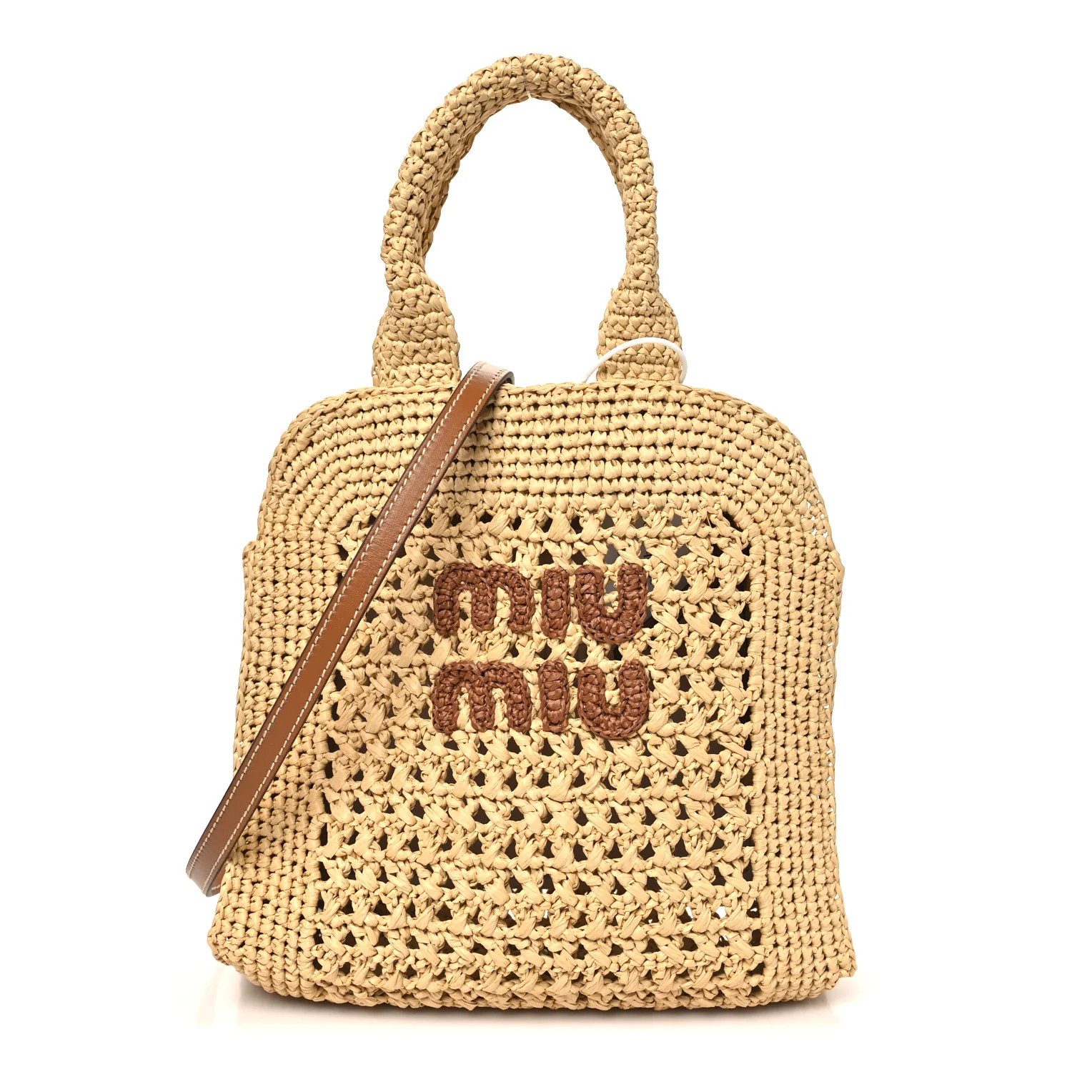 Miu Miu Raffia Crochet Woven Tote Bag Beige 1901880 | FASHIONPHILE (US)