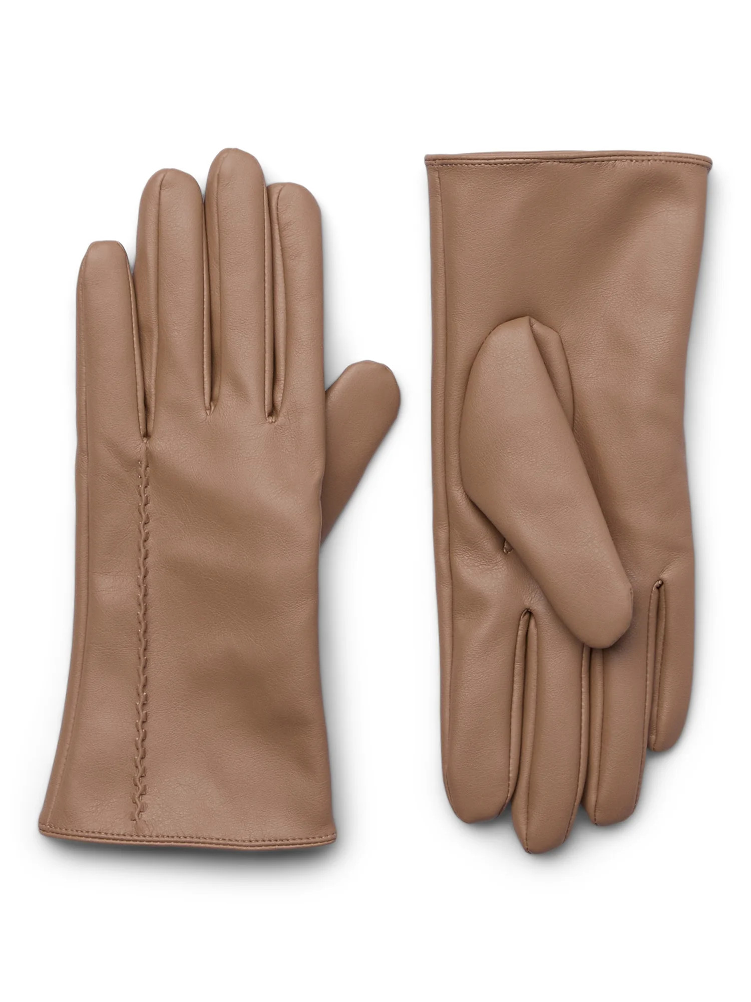 Time and Tru Women's Faux Leather Winter Gloves with Side Stitching, L/XL, Tan | Walmart (US)