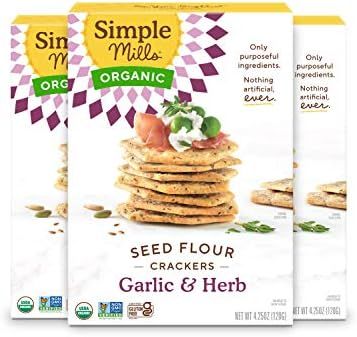 Simple Mills Organic Seed Crackers, Garlic & Herb, Gluten Free, Flax Seed, Sunflower Seeds, Corn ... | Amazon (US)