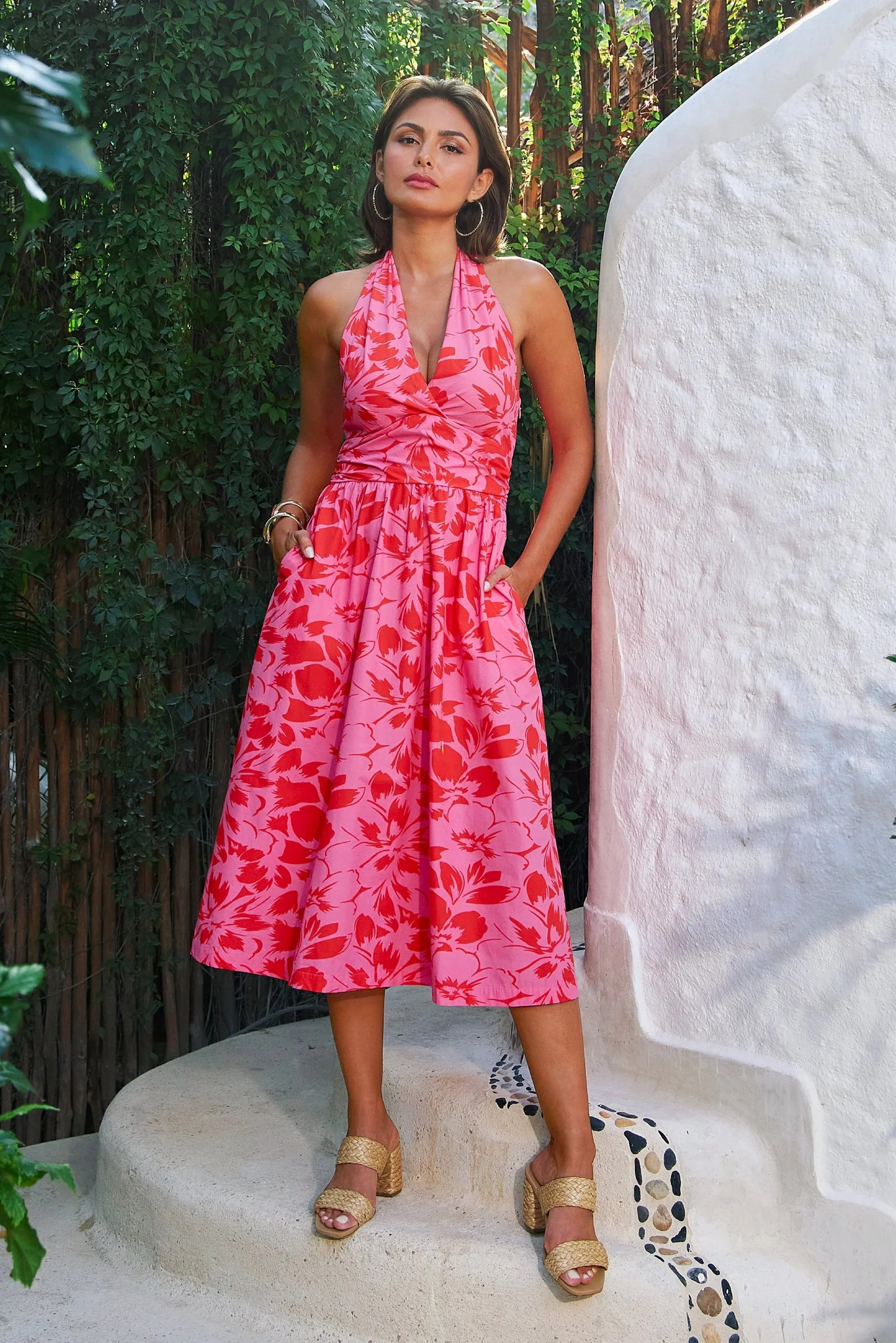 Cabana Floral Halter Fit And Flare Dress | Boston Proper
