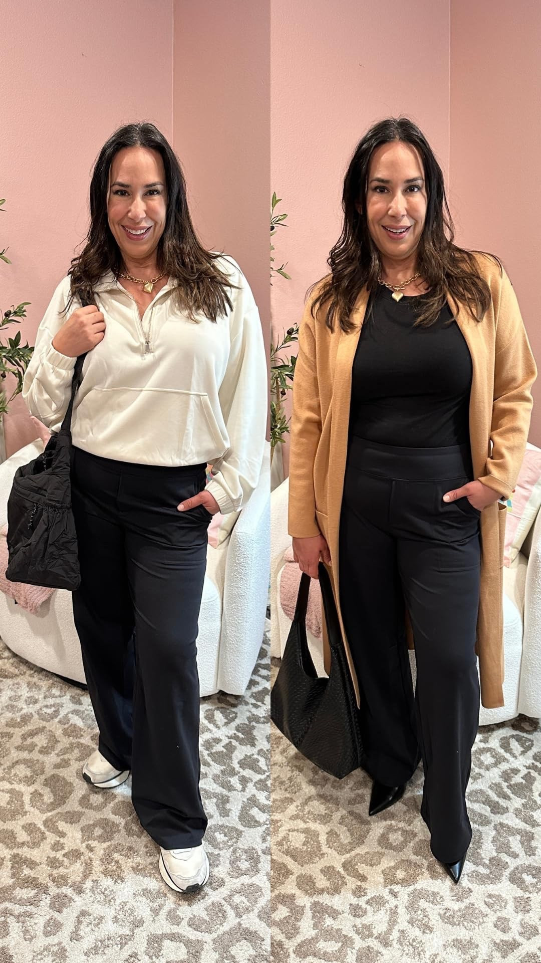 Can you believe these outfits are with the exact same pair of pants?! These are the dream pants that look dressy, but feel like pajamas. They are so comfortable, flattering and such a good price point. They come are size inclusive, come in a bunch colors and multiple lengths 

#LTKOver40 #LTKMidsize #LTKmomlife