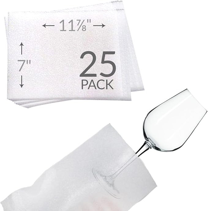 7''x11-7/8'' Foam Pouches for Glasses (25 Pack), Protect Dishes, Cushion Foam Bags For Moving, St... | Amazon (US)