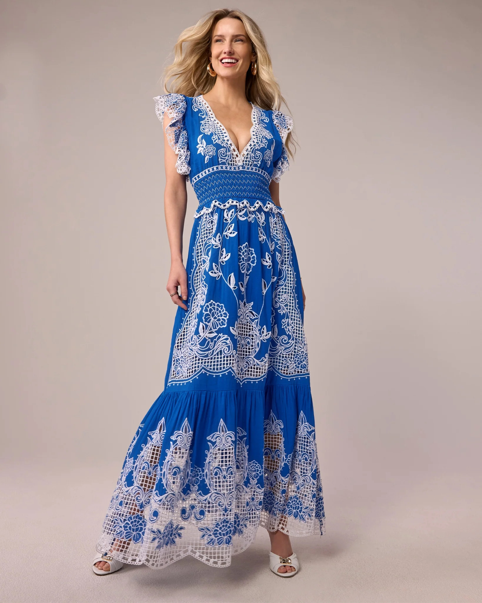 Novelty Embroidered Tiered Maxi Dress - Lapis Blue | Boston Proper