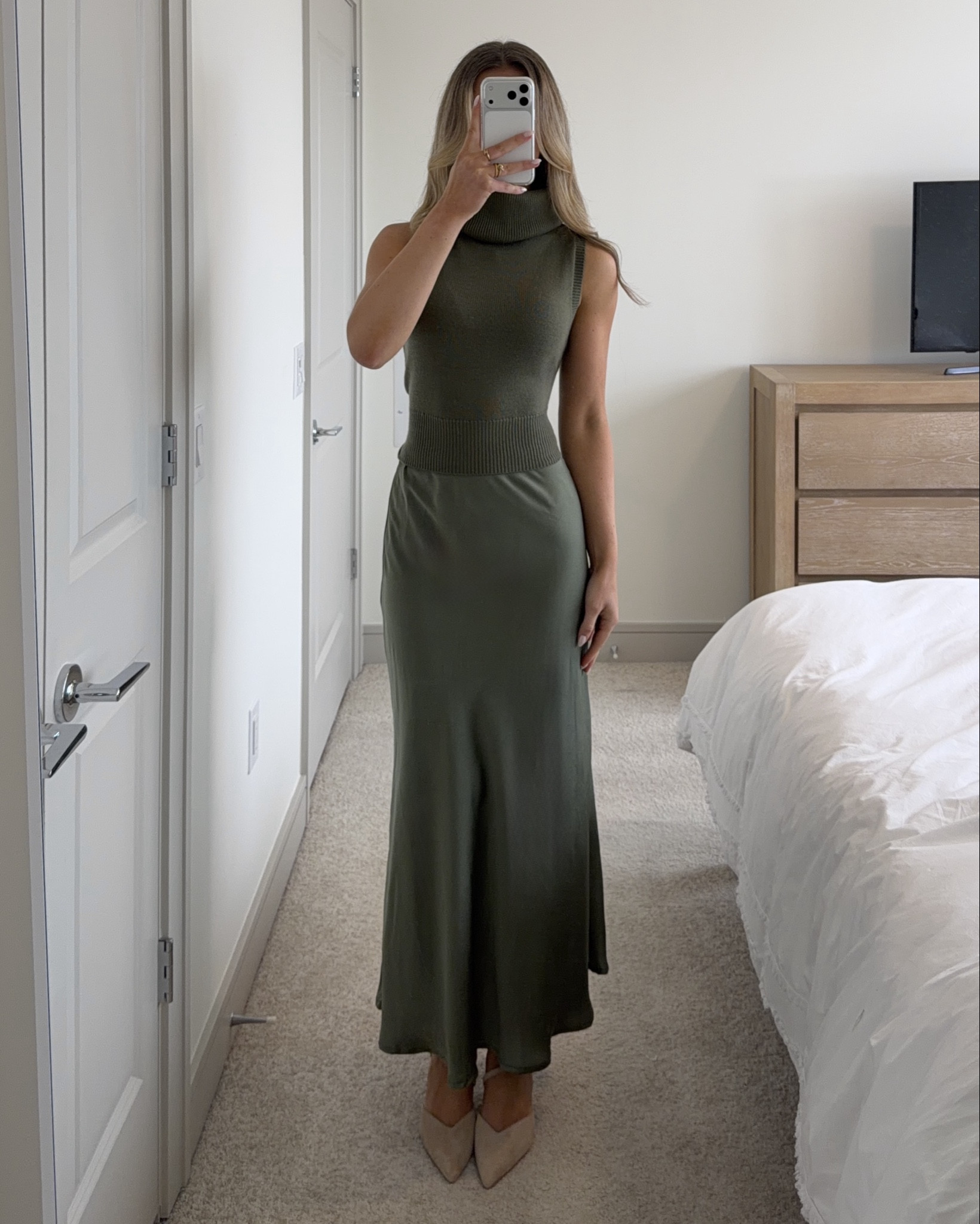 green monochromatic office outfit or holiday party idea🌲🍸#LTKHoliday

#LTKWorkwear