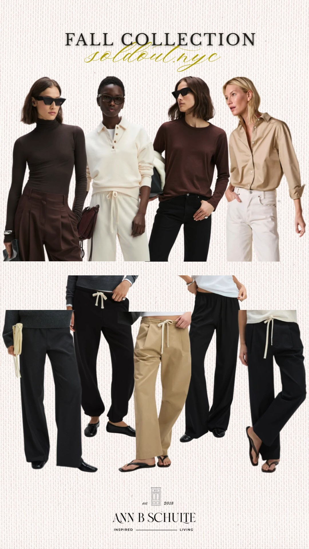 SOLDOUT.NYC’s fall collection is all about sleek essentials and effortless dressing with a polished edge. From fitted turtlenecks and classic button-downs to relaxed trousers and elevated lounge-inspired pants, these pieces make building chic fall outfits feel incredibly easy. The rich chocolate brown, black, cream, and camel palette keeps everything timeless and versatile for mixing and matching. Simple silhouettes and relaxed tailoring make this collection perfect for creating that understated, put-together fall look. 🤎🍂✨
#SOLDOUTNYC #FallCollection #FallFashion #FallStyle #FallOutfits #FallWardrobe #MinimalistStyle #EverydayStyle #ClassicFashion #FashionFinds 

 #LTKootd