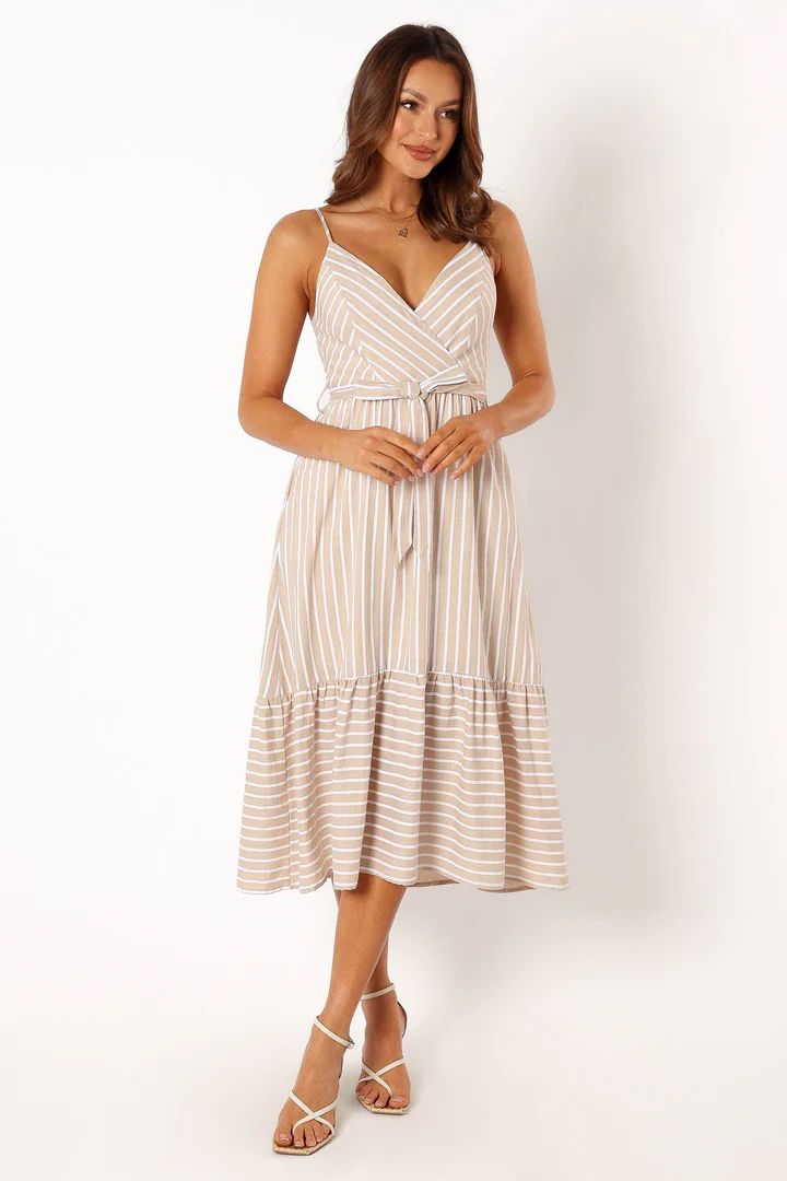 Odette Midi Dress - Beige Stripe | Petal & Pup (US)