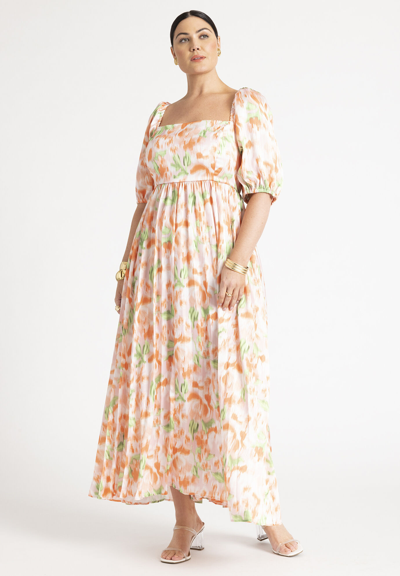 Puff Sleeve Pleated Maxi Dress | Eloquii