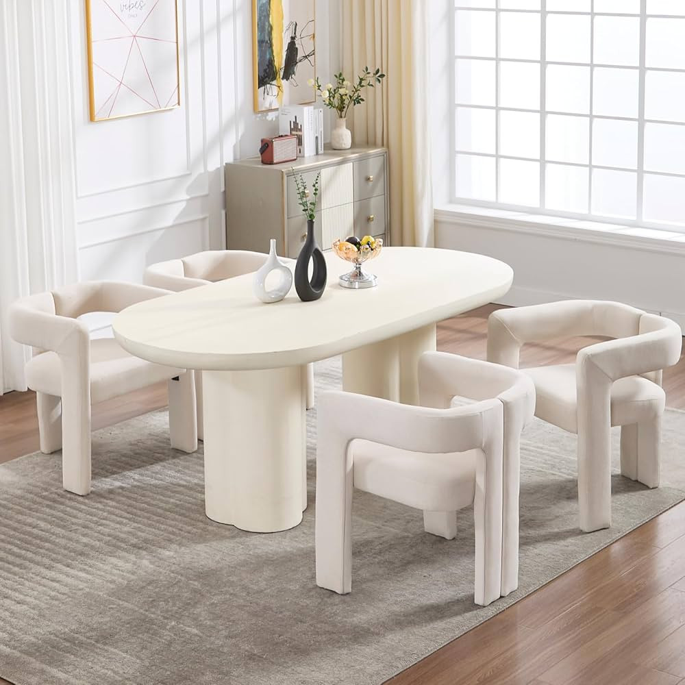 Modern Dining Chairs Set of 4, Upholstered Side Chairs Linen Fabric Guest Chairs with Barrel Back... | Amazon (US)