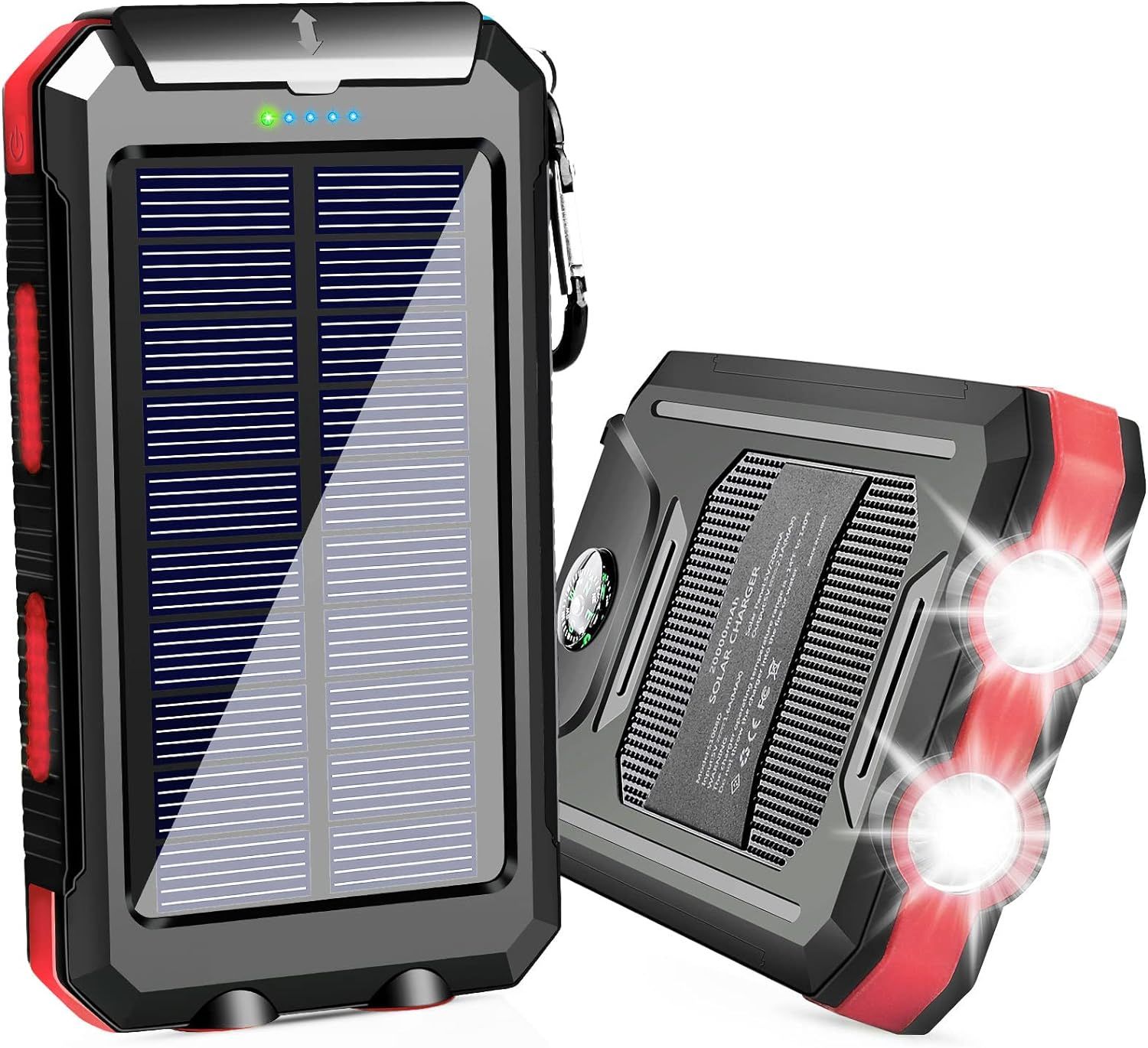 Solar Charger 20000mAh Portable Solar Power Bank Waterproof Solar Phone Charger with Dual USB Por... | Amazon (US)
