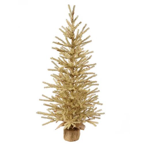1.5' Gold Artificial Christmas Tinsel Twig Tree in Burlap Base | Wayfair North America