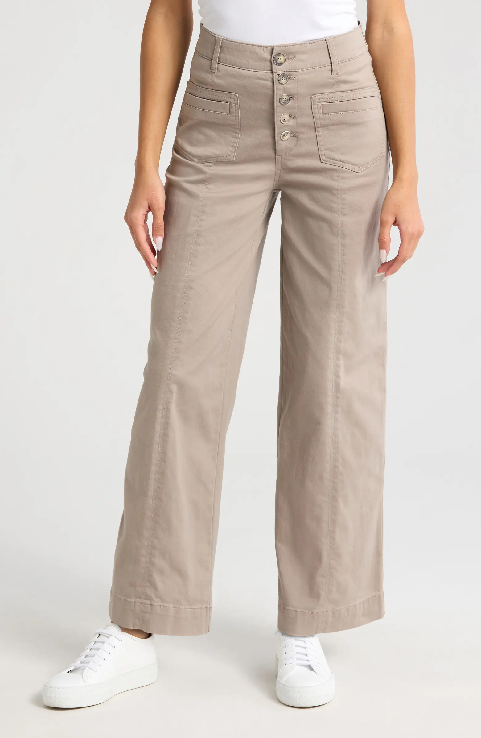 'Ab'Solution Skyrise High Waist Exposed Button Fly Wide Leg Pants | Nordstrom