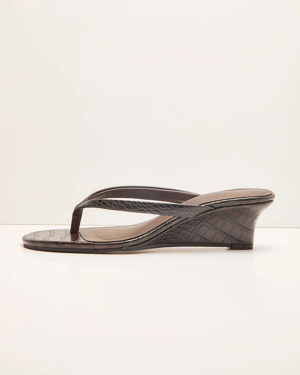 Ayanna Croc Embossed Vegan Leather Thong Wedge Heels | VICI