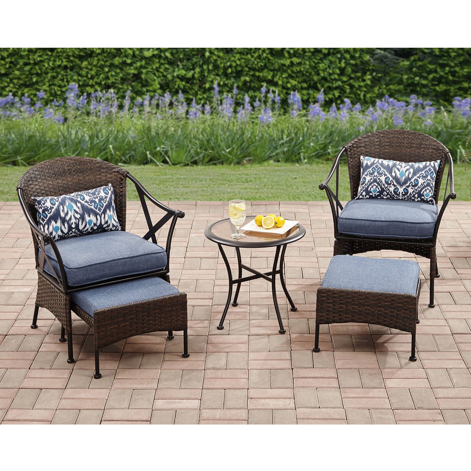 Mainstays Skylar Glen 5 Piece Outdoor Chat Set, Blue - Walmart.com | Walmart (US)