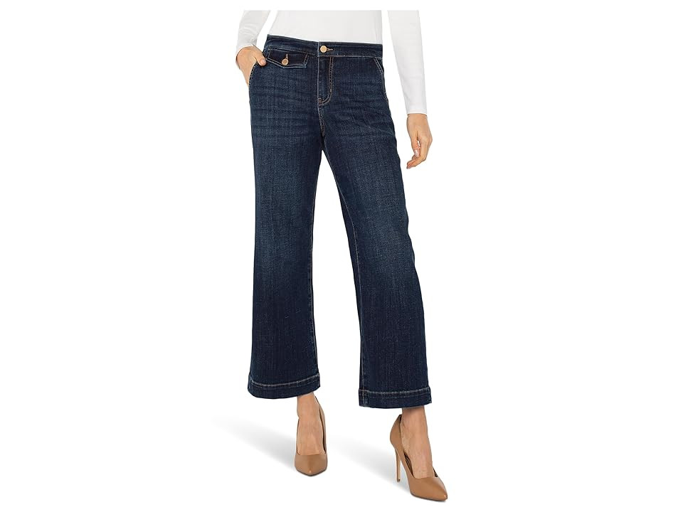Liverpool Los Angeles Stride Mid-Rise Wide Leg Jean With Trouser Details 27" Inseam Women's Clothing Albany : 10 27, Cotton/Denim/Elastane | Zappos