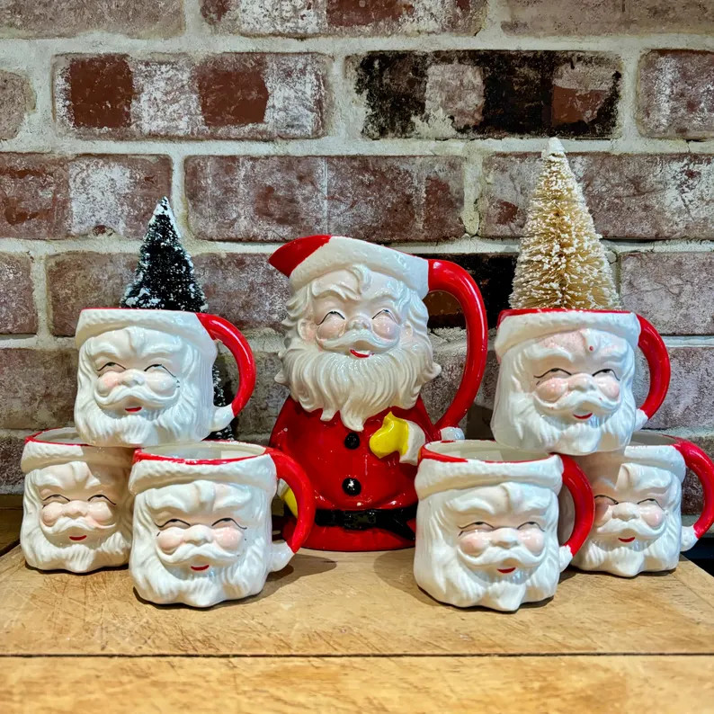 RARE Vintage 1950's Tilso Wales Santa Pitcher & 6 Mugs Japan - Etsy | Etsy (US)