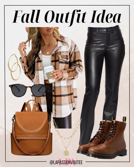 Embrace autumn vibes with this chic ensemble: a cozy plaid shacket paired effortlessly with sleek black pants. Complete the look with boots, a stylish leather backpack, and a touch of elegance with hoop earrings, necklace and a sunglasses. Fall fashion never looked so good – casual meets trendy in this seasonal style statement!

#LTKstyletip #LTKfindsunder100 #LTKSeasonal